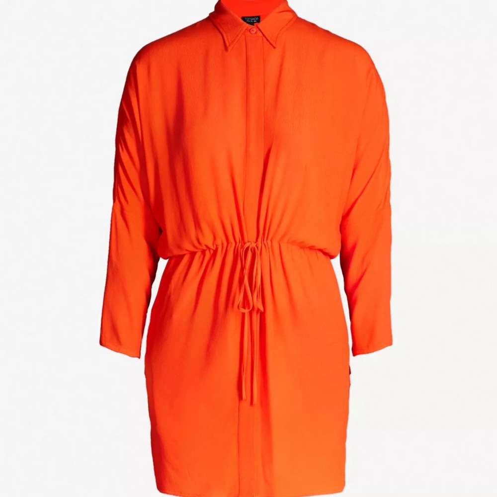 TOPSHOP Orange Tunic Shirt Dress with Drawstring Waist | Size 10 US - Picture 4 of 8